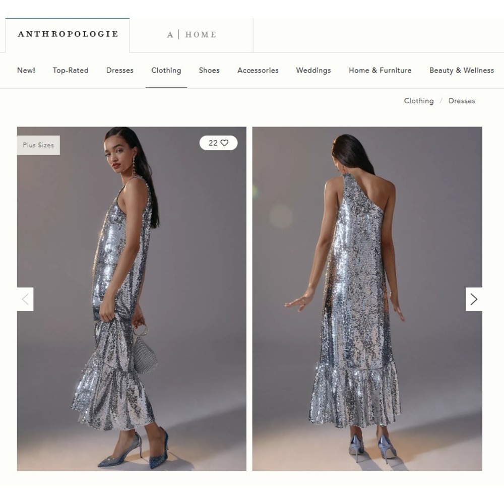 Maeve Anthropologie Womens All Over Sequin One Shoulder Maxi Dress Size S Silver
